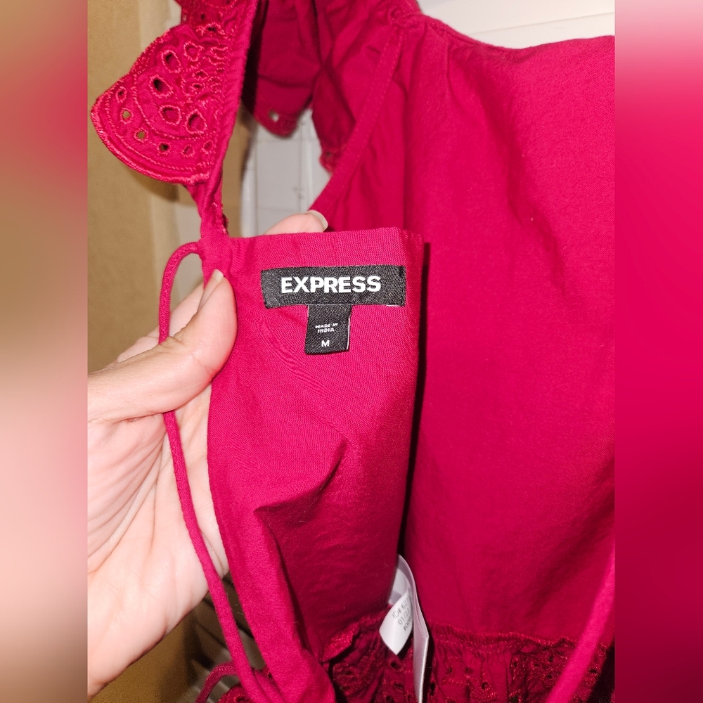 Express Red Eyelet Ruffle Blouse - Picture 4 of 4